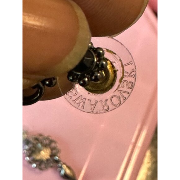 Swarovski Black Crystal Drop Earrings With Intricate SilverTone Filigree Design - Picture 2 of 7